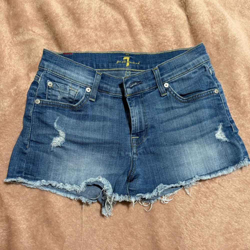 🔵🔵7 For All Mankind Frayed Hem Distressed Denim Shorts